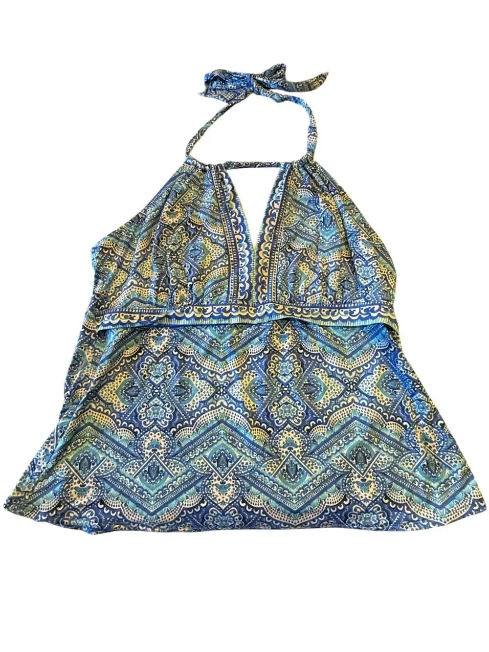 Liz Claiborne Womens 22W Blue Patterned Halter Tankini Top Only